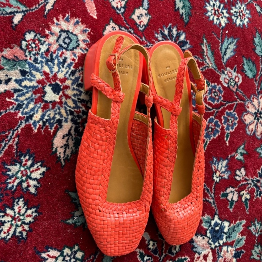 Red Woven Slingback Flats
